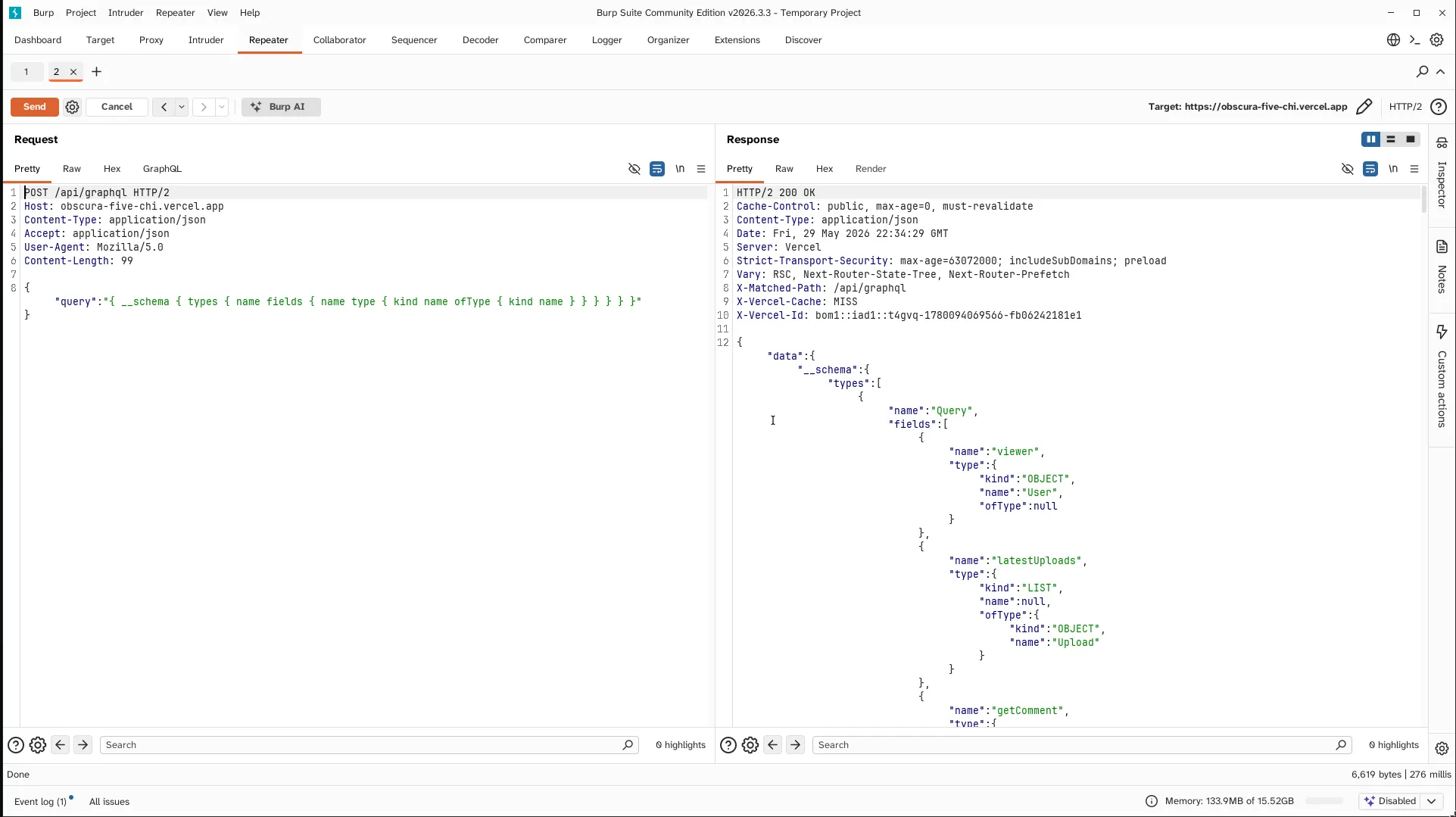GraphQL introspection showing Query fields and AuditEntry type