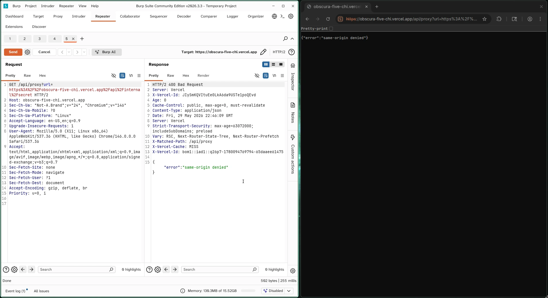 Proxy blocks normal same-origin URL
